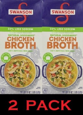 2x SWANSON Chicken Broth 100% Natural 33% LESS SODIUM - 32 oz Carton - 2 PACK