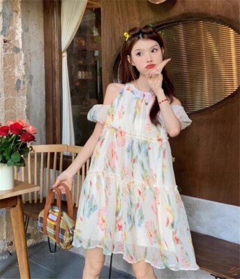 sachin and babi light blue dress Japanese women Lolita sweet floral dresses loose chiffon Party dress