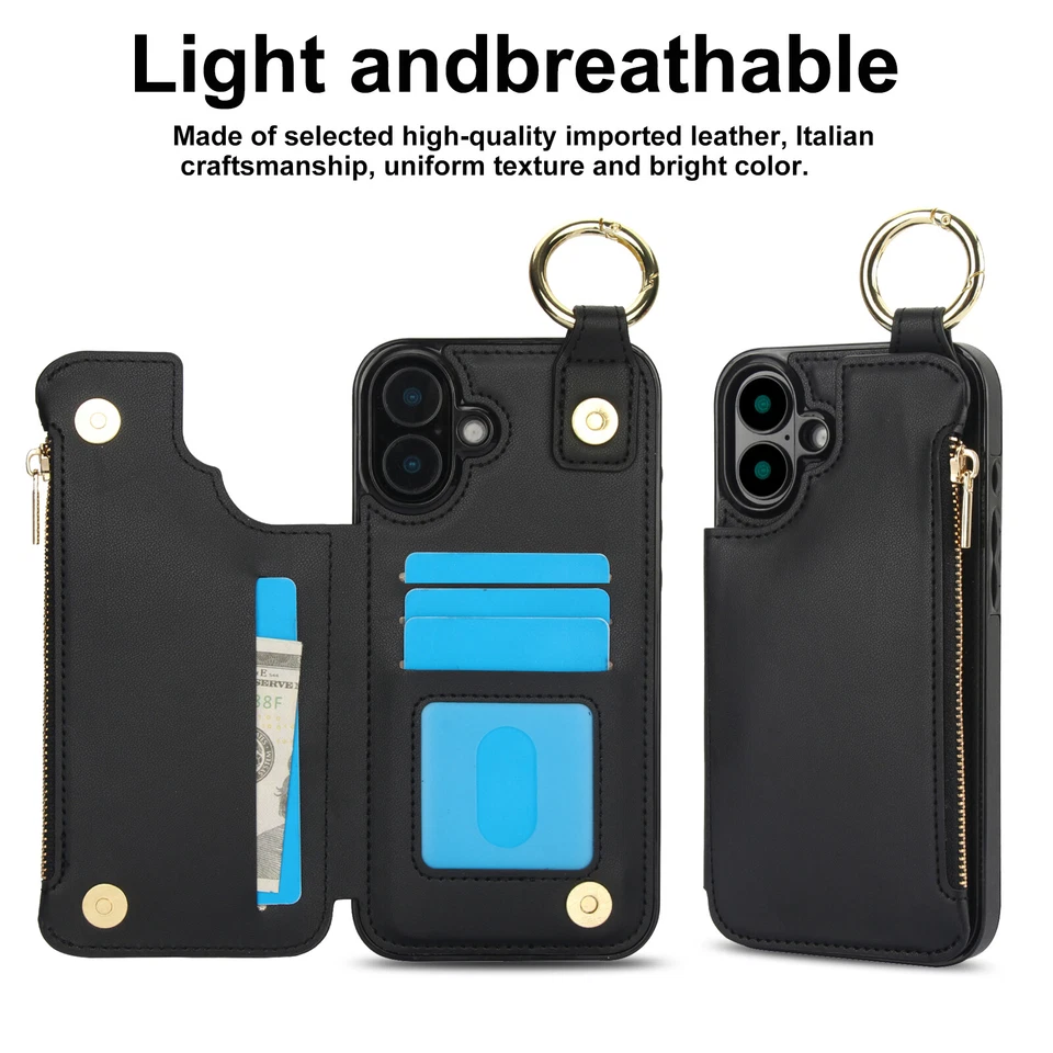 Capa traseira flip porta-cartão bloqueio RFID para iPhone 16 Pro Max 15 14 13 12 11 - Imagem 2 de 4