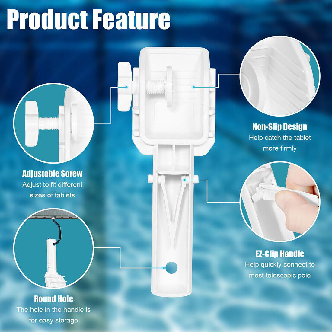 Pool Vacuum Replacement Tablet Tab Holder Pole with EZ-Clip Handle Stain Remover