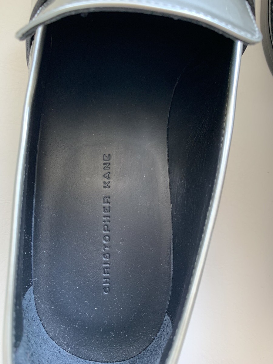 Mocassin Christopher Kane Bout Pointu Cuir Verni Argenté - Taille 37 (US 7), Neuf