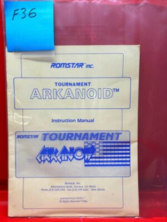 Tournament Arkanoid ORIGINAL Romstar Arcade Instruction/Repair Manual F36