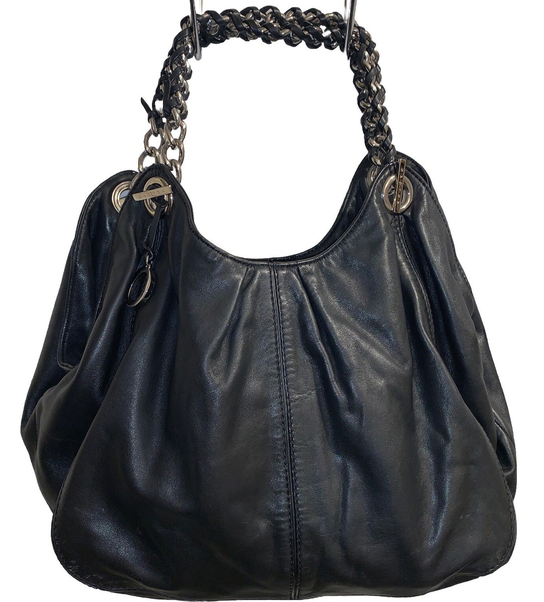 Oroton Soft Black Extra Large Leather Shoulder Bag Chunky Chain Handle VGC