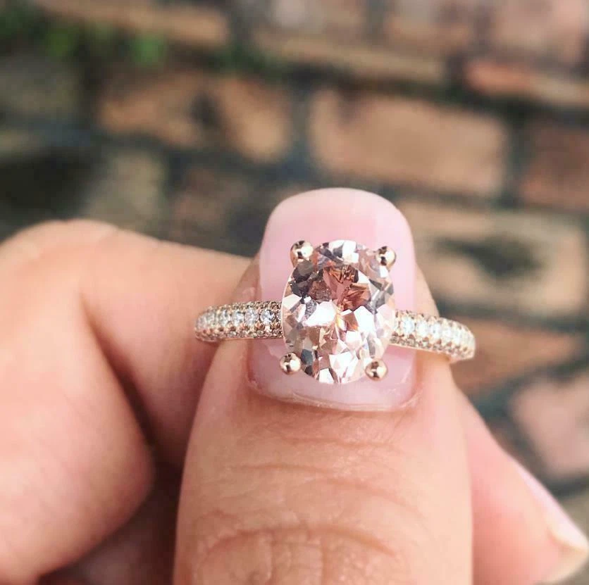 2.50Ct Oval Cut Morganite Solitaire Engagement Ring Solid 14K Rose