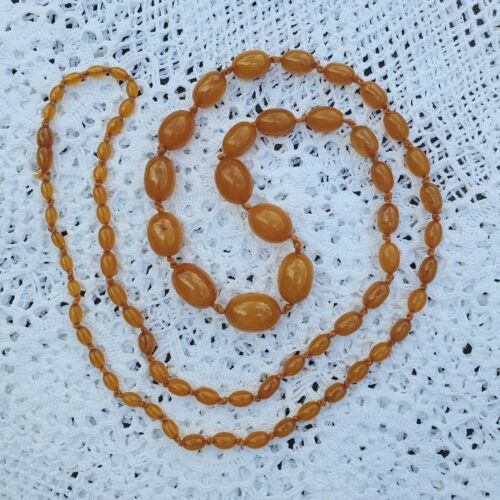 Vintage Bakelite Necklace - 80g Amber Tones - Knotted Graduated Beads - 48" - Picture 5 of 13