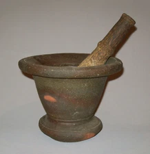 Old Antique Vtg 19th C 1800s Redware Mortar Pestle Sewer Tile Great Condition