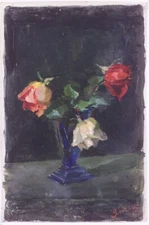 Elena Yanchak (1918-2006) "Roses", 1952, Oil Painting (1)