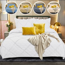 3 Piece Quilted Bedspread Bed Throw Embossed Bedding Set Single Double King Size
