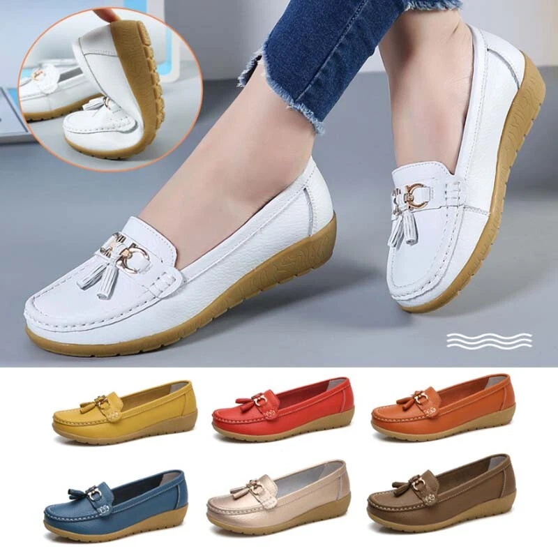 UK Womens Loafers Mocassin Flat Shoes Ladies Comfy Casual Leather Shoes Size 2 9