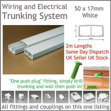 WHITE ELECTRICAL TRUNKING SYSTEM CABLE DUCTING WIRING CONDUIT 50 X 17MM 2M LONG