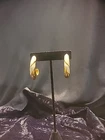 Vintage Half Hoop Pierced Earrings Womens Gold Tone Beige Enamel Jewelry Costume