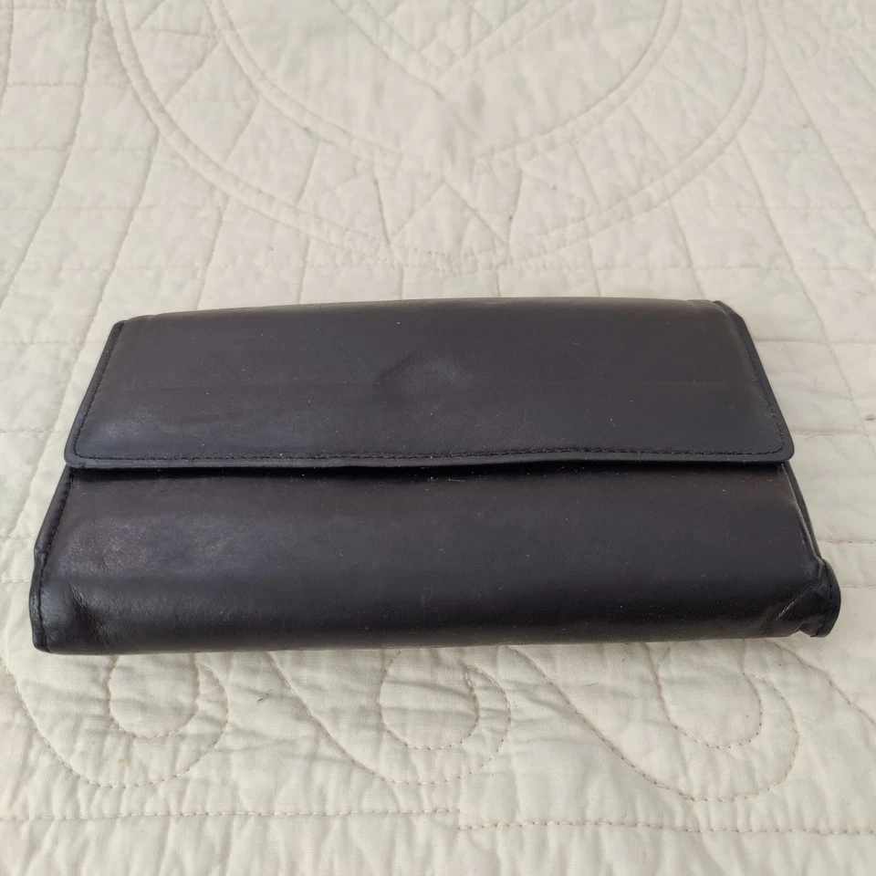 Cartera chequera de cuero de vaca negra Princesa Gardner Hunter, porta monedas Foto 2 de 4