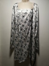 Pretty Little Thing Cream Floral Long Sleeve Shift Dress - Size 16 (082g)