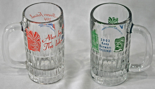 Hawaiian Tiki Beer Mugs (2) 2002 & 2004 Kona Brewers Festival Ales in the Isles - Picture 10 of 12