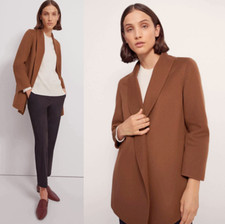 THEORY Sileena Shawl Winsome 2 Wool-Cashmere-Blend 30"Long Coat in Cooper S 595