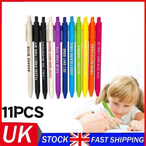 11PCS Funny Pens Swear Word Pen Set Black Ink Writing Pen Funny Diary Gift