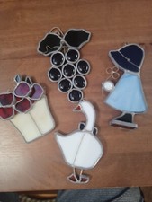Stained Glass Vintage Set Of 4 Suncatchers Tiffany Style Glass Heavy Glass