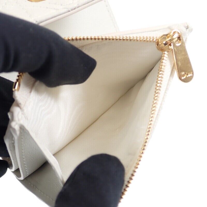 Christian Dior Caro Hibiscus Trifold Wallet Calfskin White Christian Dior Caro Hibiscus Trifold Wallet Calfskin White
