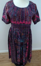 Drapers & Damons Smocked Bodice Midi Maxi Dress Purple Pink Teal  Print Size 1X