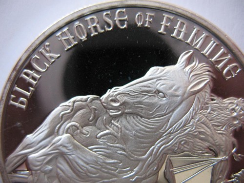 1 OZ..999 PLATA 4 JINETES LA PROFECÍA DEL APOCALIPSIS CABALLO NEGRO DEL HAMBRE + ORO - Imagen 7 de 12