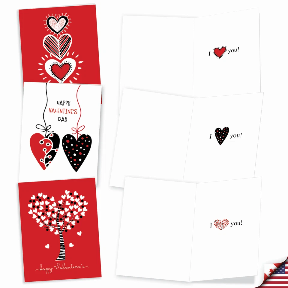 20 открыток на День святого Валентина (10 дизайнов, 2 Ea) - черные, красные, белые AM9190VDG-B2x10 - Изображение 3 из 4