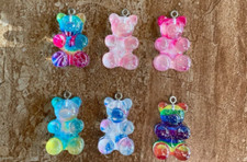 Set of 6 Gummy Bear Charms Acrylic Resin Cute DIY Keychain Beads