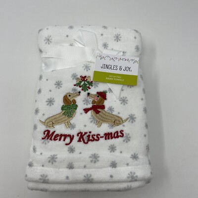 Jingles & Joy Merry Kiss-mas Dogs Christmas Holiday Hand Towels Set of 2
