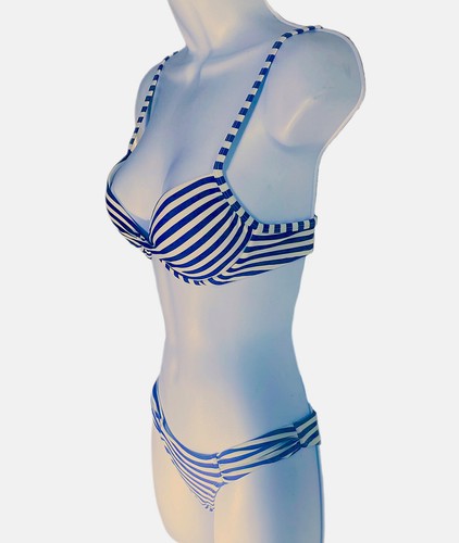EXILERATION 2 Piece Striped Bikini Swimsuit Navy Blue Striped Size S/XS - Picture 7 of 10
