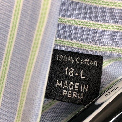 Ike Behar Dress Shirt Mens 18 L Blue Green Striped Modern Business Designer - Picture 2 of 8