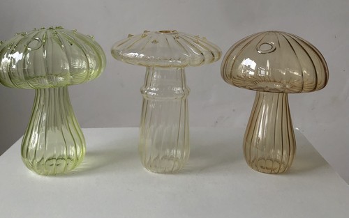 Mushroom Shaped Glass Vase Creative Home Flower Table Decor Yellow 4,5”H - Picture 6 of 6