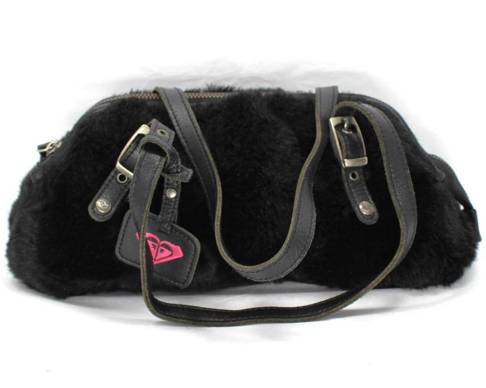 Cartera de cuero vintage Y2K ROXY de piel sintética forro rosa intenso negra *Uso suave Foto 2 de 4