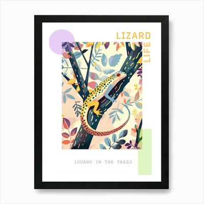 Leguan in den Bäumen modern abstrakt gerahmt Wandbild Poster Leinwanddruck Bild