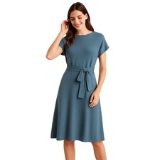 Ann Taylor Factory Blue Knit Belted Dress – Size Medium