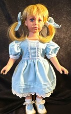 Creepy Halloween Doll 22 in Blonde Hair Blue-Eyed Girl Doll Blue Outfit