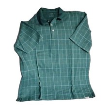Vintage Eddie Bauer Men's Size Large Green Check Cotton Polo Shirt Short Sleeves