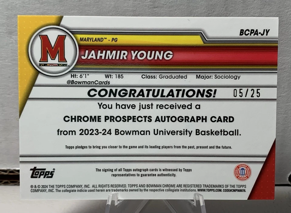Jahmir Young 2023-24 Bowman Chrome U 1st Bowman Orange Autograph /25 🔥 - Image 2 of 2
