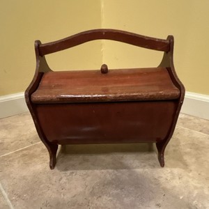 Wooden Free Standing Magazine Rack with Handle, Brown, Living Room Office