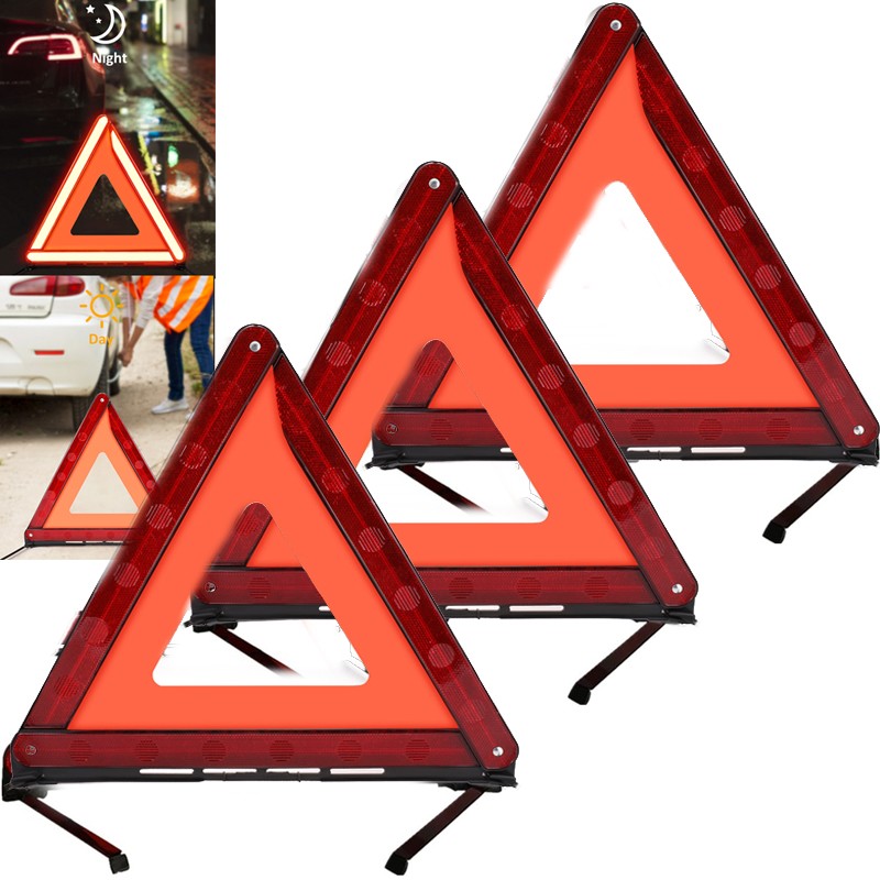 3X Car Emergency Warning Triangle Reflective Safety Roadside Kit DOT Approved