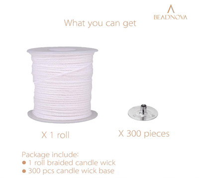Braided Candle Wick Spool, 200ft with 300 Wick Tabs for DIY Candle Making Supply