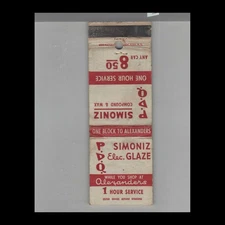 Matchbook Cover Car Wash Simoniz PDQ Simoniz & Electric Glaze Off L.I. Expresswa