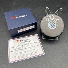 Chris Driedger Signed Official Seattle Kraken Logo Puck Fanatics Holo