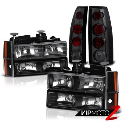 1992-1998 Chevy C1500 C2500 Suburban Blazer Black Headlight Smoked Tail Lights