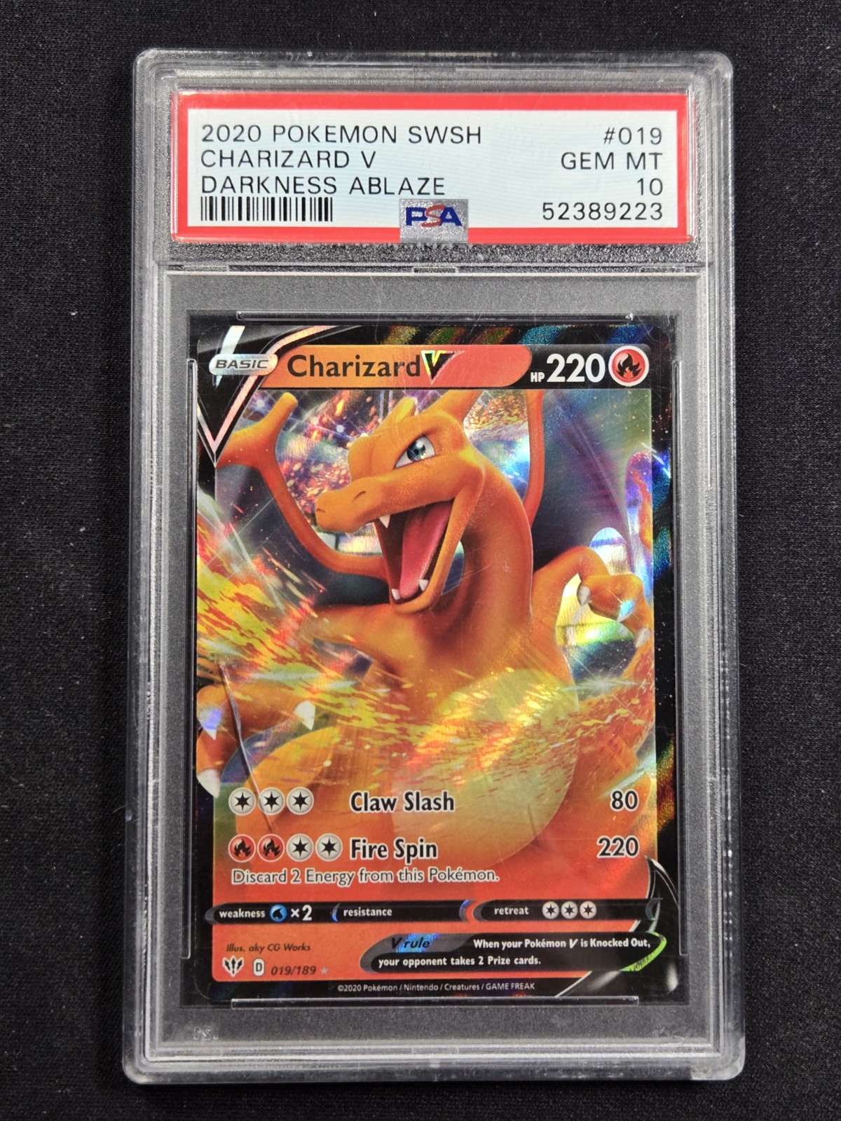 PSA 10 Charizard V Darkness Ablaze 019/189 GEM MINT 💎 Small Crack In Slab