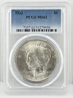 1922-P $1 Peace Dollar PCGS MS62 90% Silver Philadelphia US Coin LUSTER!