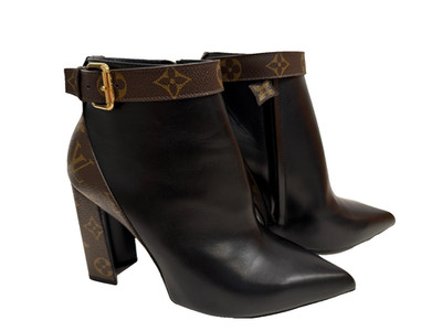 New Louis Vuitton Black & Brown LV Monogram High Heel Boots Size 38.5