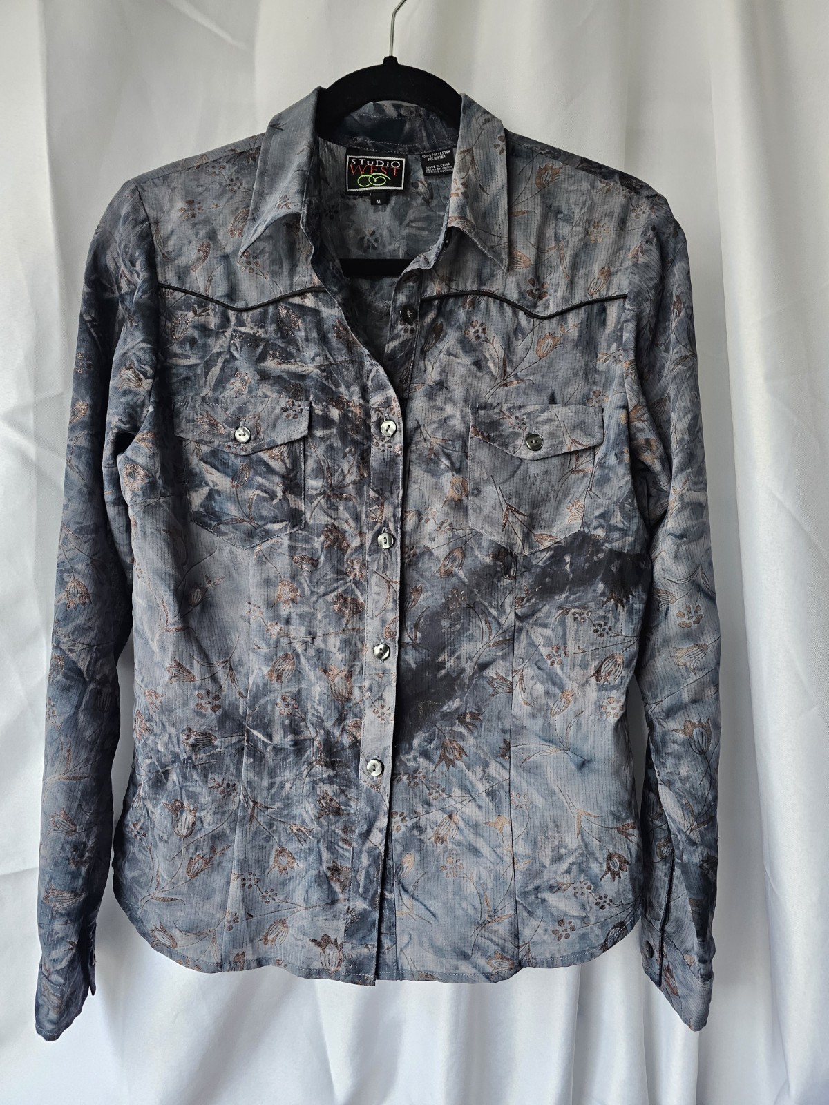 Studio West Polyester Sheer Western Button-Down M… - image 1