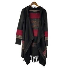 Miss Me Sweater Duster Medium Boho Hooded Fringe Vintage Cardigan