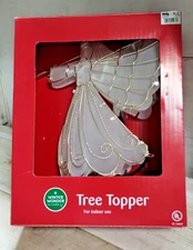 Winter Wonder Lane Tree Topper Angel White Lighted Glowing White Gold Trumpet