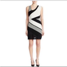 Anthropologie Cluny Asymmetrical Knit Dress Black White Pleated S NWOT