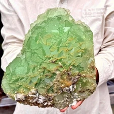 12.63LB Natural green cubic fluorite - quartz crystal mineral specimen